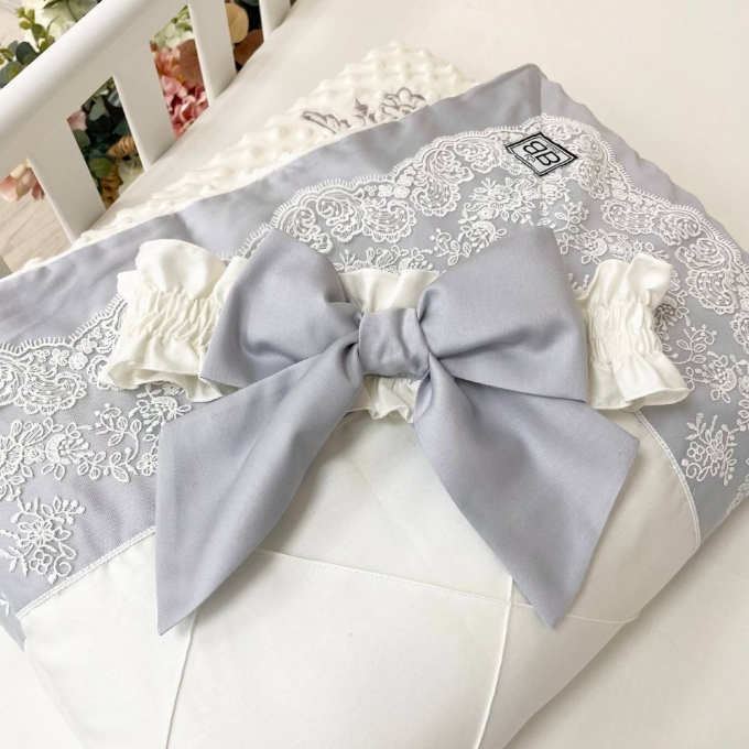 Paturica bebe din satin si tesatura minky Classic Gri (4)